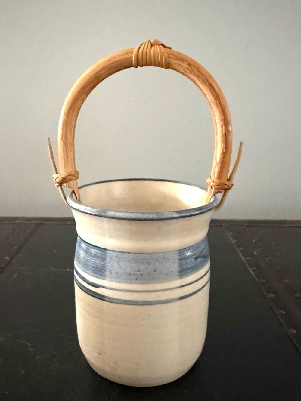 Vintage Potters Art Pottery Basket Vase Artist Signed